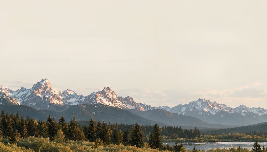 The Teton Range at first light above the Snake River